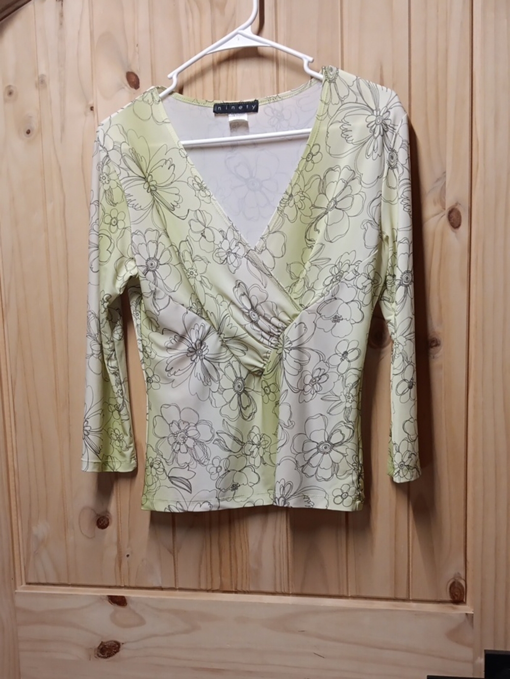 Ninety Women's Floral Faux Wrap-Front 3/4  Sleeve Top